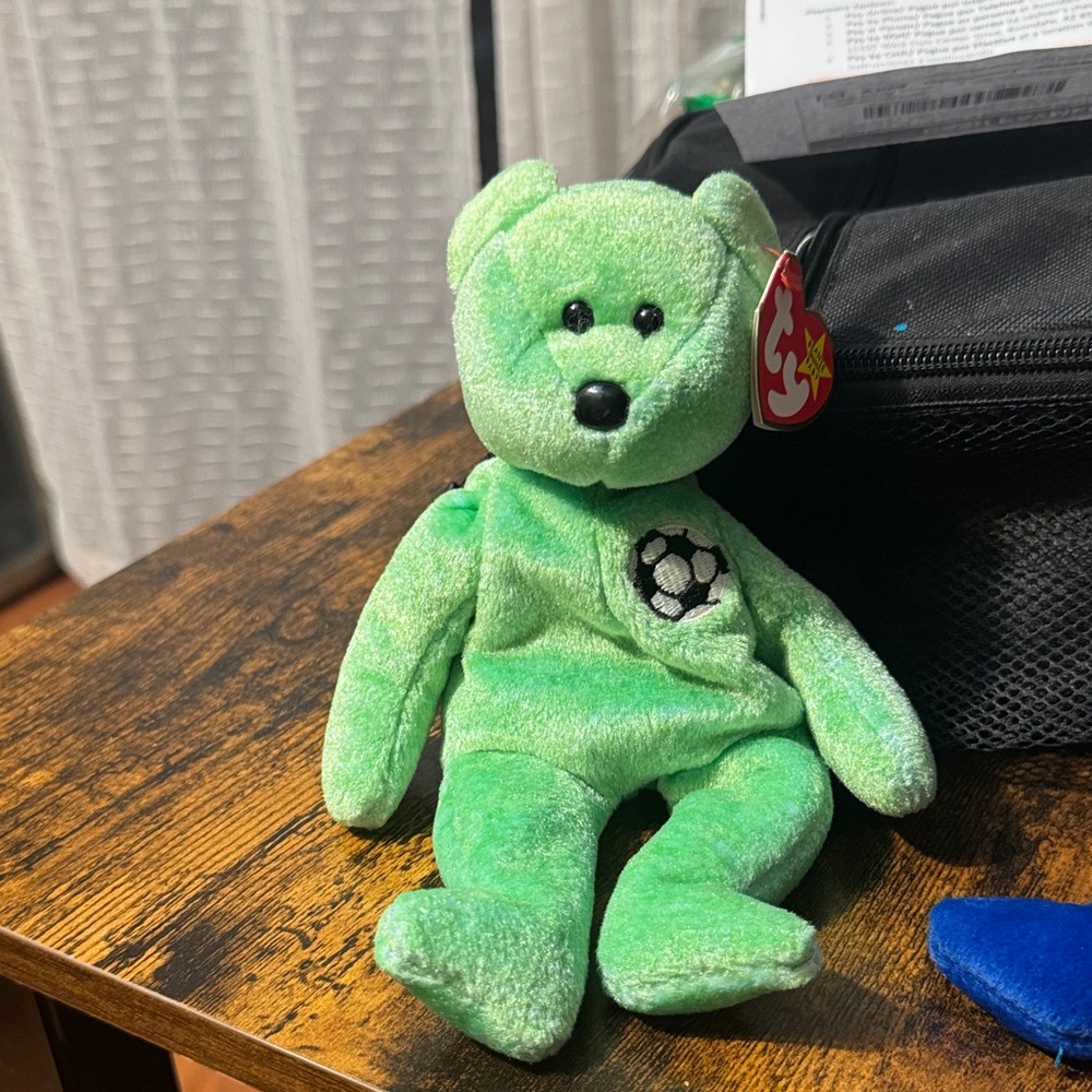 Ty Lime Green Soccer Bear Beanie Plush